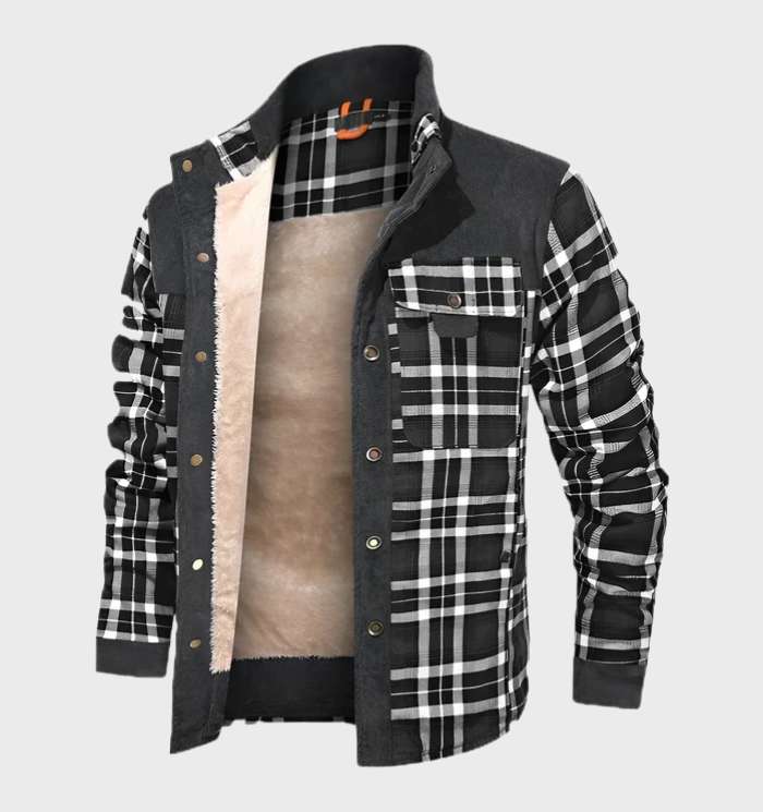 Men's stylish padded plaid flannel jacket, warm and versatile for everyday autumn and winter wear.