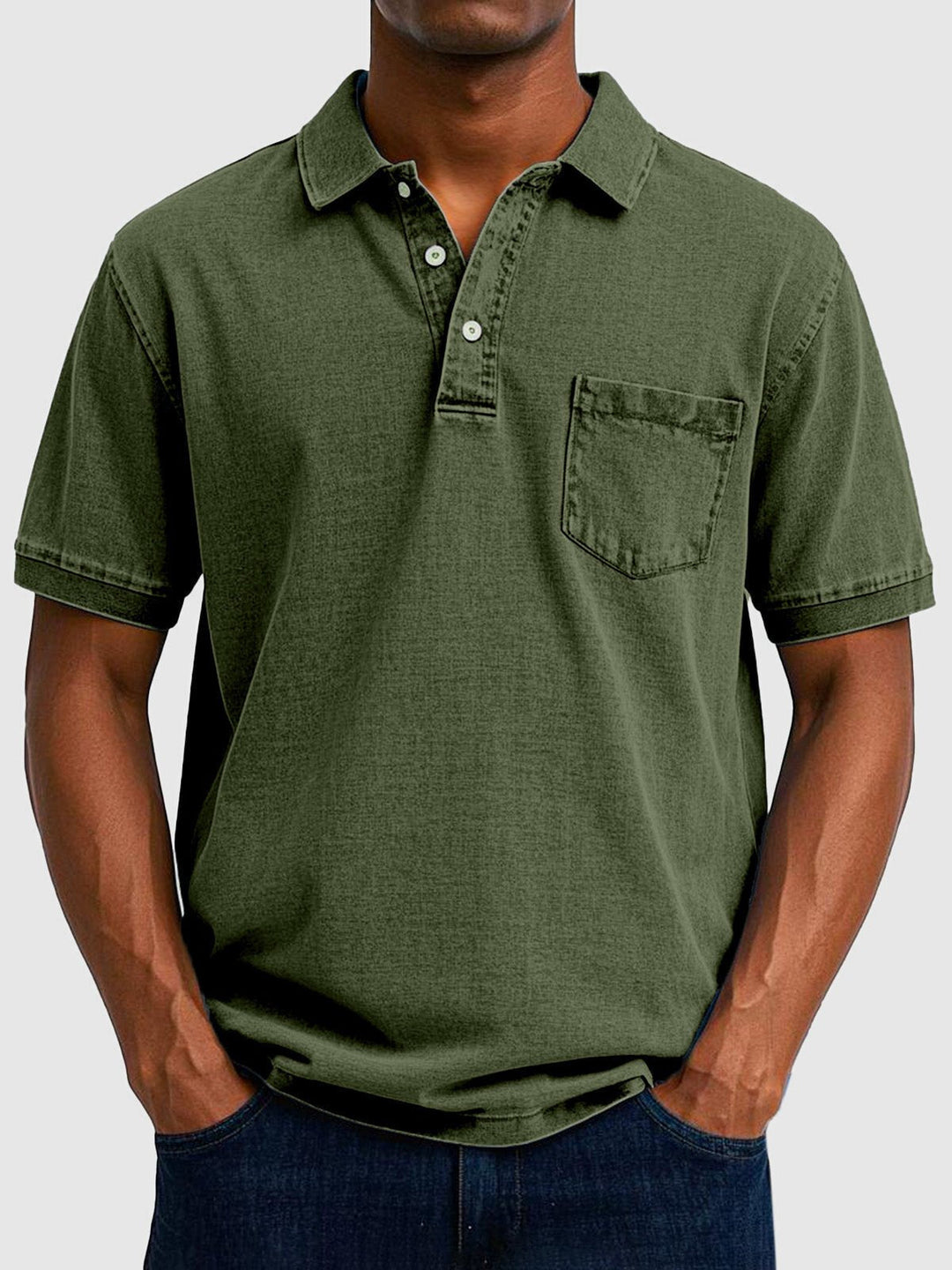 Men's summer polo shirt: Washed finish, short sleeves, classic button neck. Essential for casual men's fashion.
