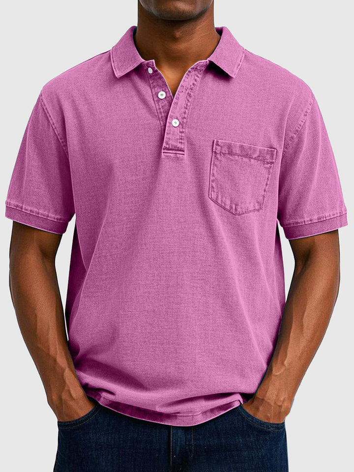 Classic men's short sleeve polo: Button neck design, washed for softness. Perfect for casual summer style.