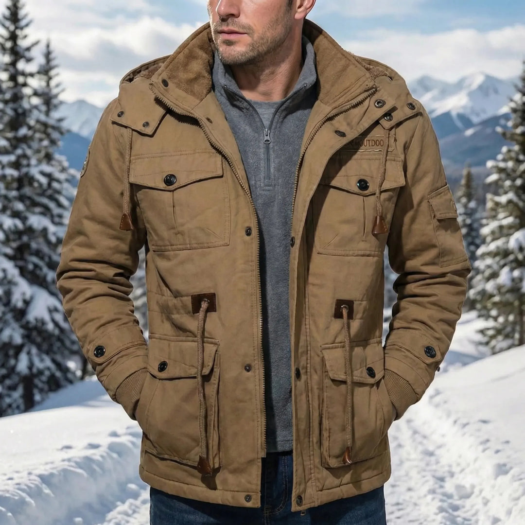 Men's water-repellent everyday parka, ideal for chilly days & urban casual wear. Essential cold weather outerwear.
