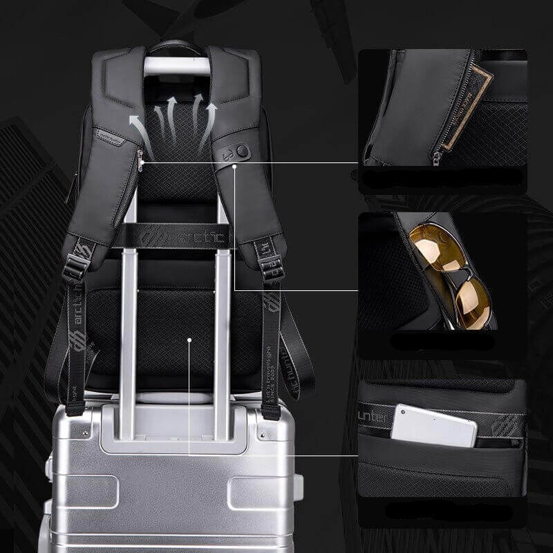 Organized interior of AllCarry men's water-resistant travel backpack with multiple compartments for efficient packing.