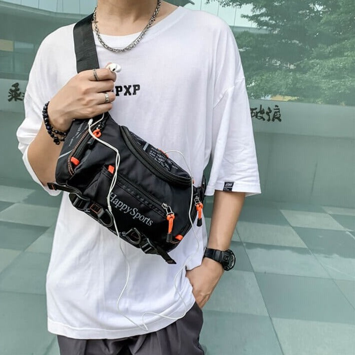 Secure men's water-resistant bag for travel, perfect as a sling or waist pack.