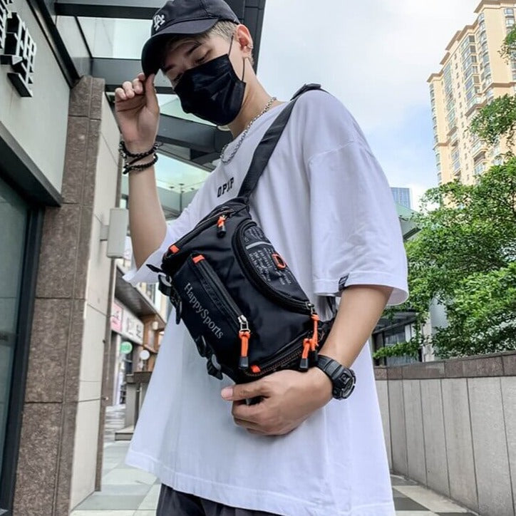 Everyday men's water-resistant sling bag, versatile for travel, urban, & outdoor use.