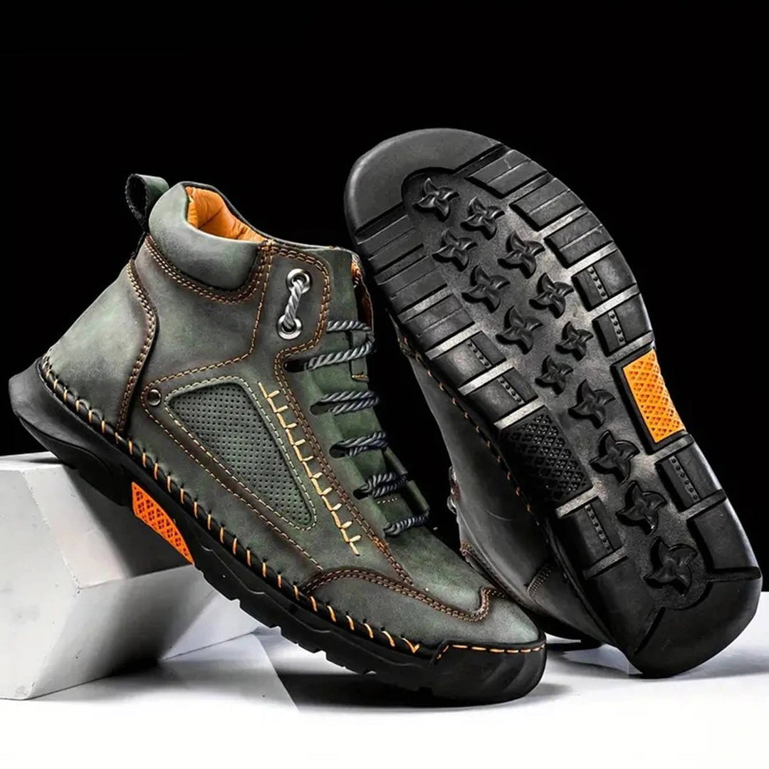 Versatile men's waterproof hiking boots with arch support for various outdoor activities.