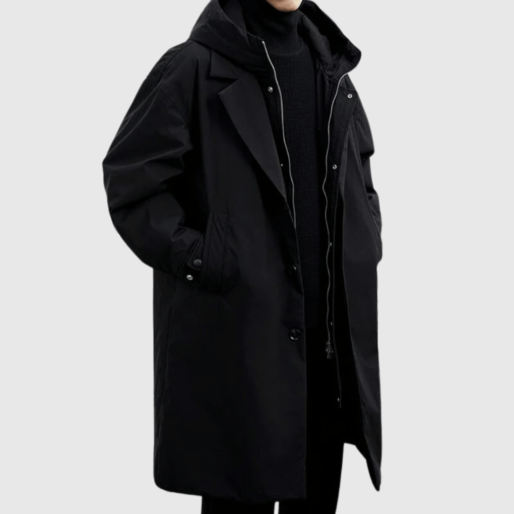 Stylish men's waterproof commuter coat, a lightweight rain gear jacket designed for all-weather comfort and fashion.