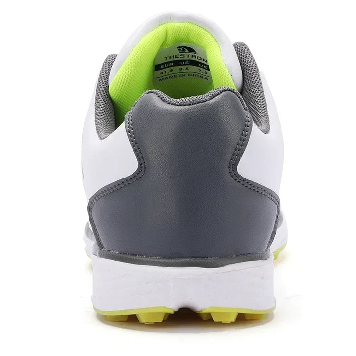 Men's waterproof golf shoes showing the spiked sole for maximum traction & grip.