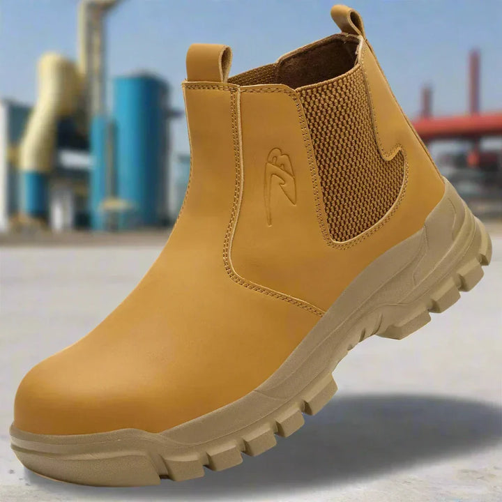 Men's waterproof steel toe safety work boots with wide fit for ultimate protection & comfort in construction.
