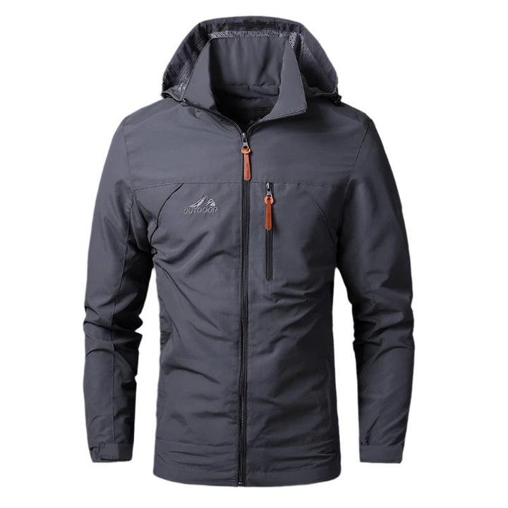 Men's waterproof rain jacket. Windproof & breathable outdoor coat for all seasons, travel & wet weather protection.