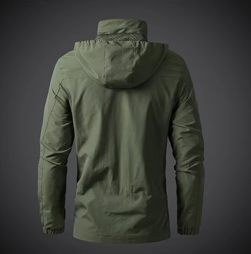 Breathable men's waterproof jacket. Windproof outdoor coat for hiking, travel, & comfortable all-season protection.