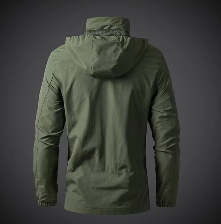 Breathable men's waterproof jacket. Windproof outdoor coat for hiking, travel, & comfortable all-season protection.