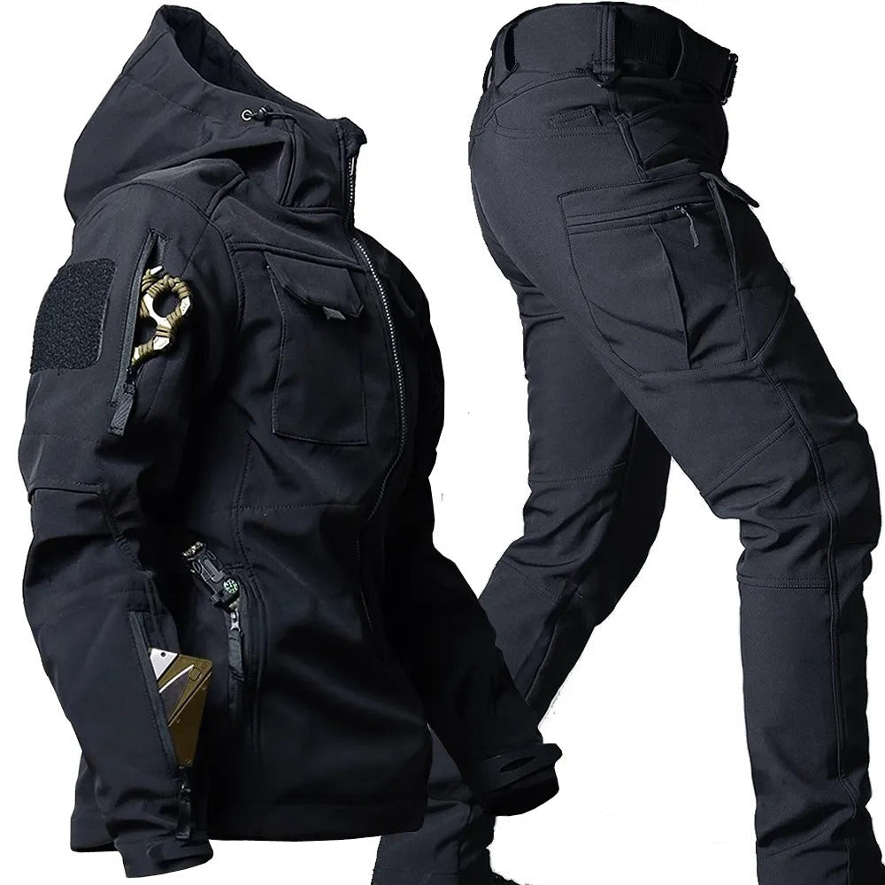 Men's waterproof rain gear set: durable jacket & trousers for hiking, trekking, and outdoor adventures.