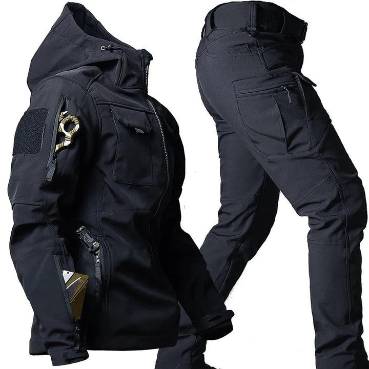 Men's waterproof rain gear set: durable jacket & trousers for hiking, trekking, and outdoor adventures.