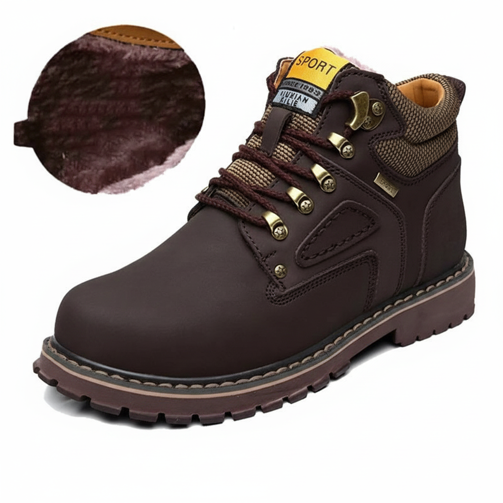 Men's retro style waterproof winter boots, designed for cold weather protection & outdoor comfort.