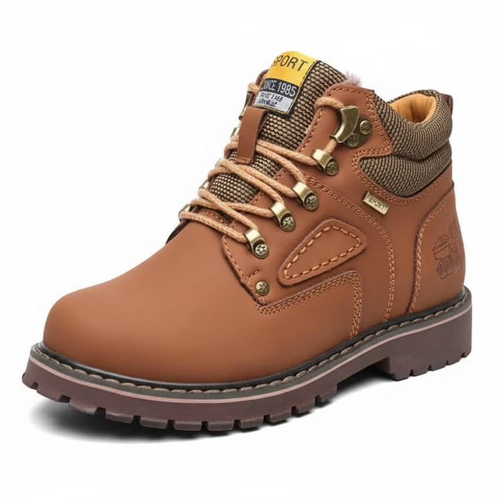 Sturdy men's insulated waterproof winter boots, ensuring warmth and dryness in harsh cold weather.