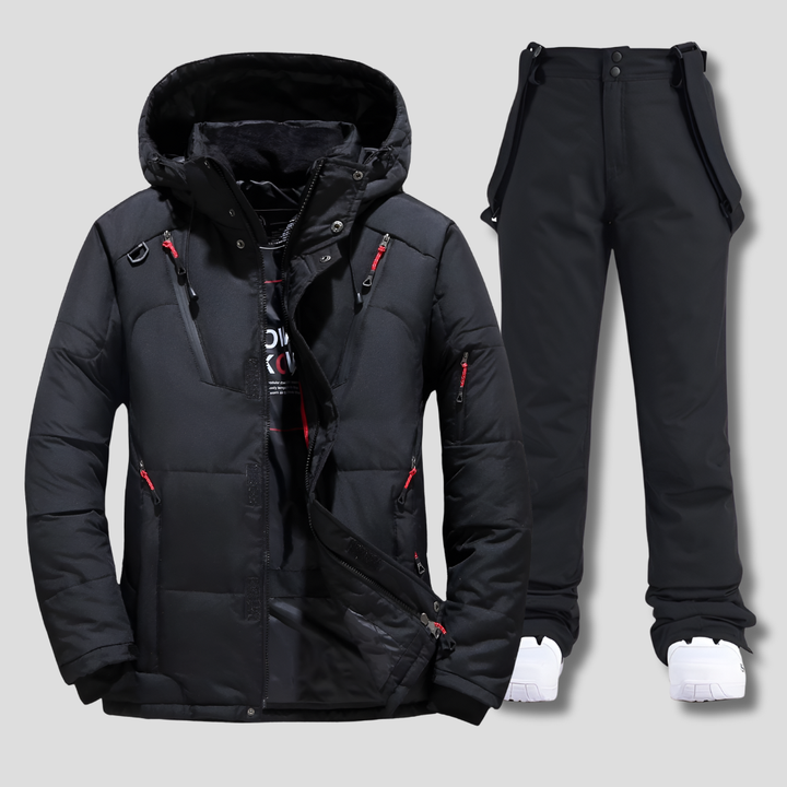 Men's weather-resistant ski suit for skiing & snowboarding. Insulated snow gear perfect for cold winter sports.