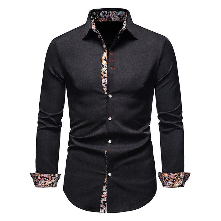 Fashionable white men's apparel: a dress shirt with a sophisticated floral design on the turn-back cuffs.