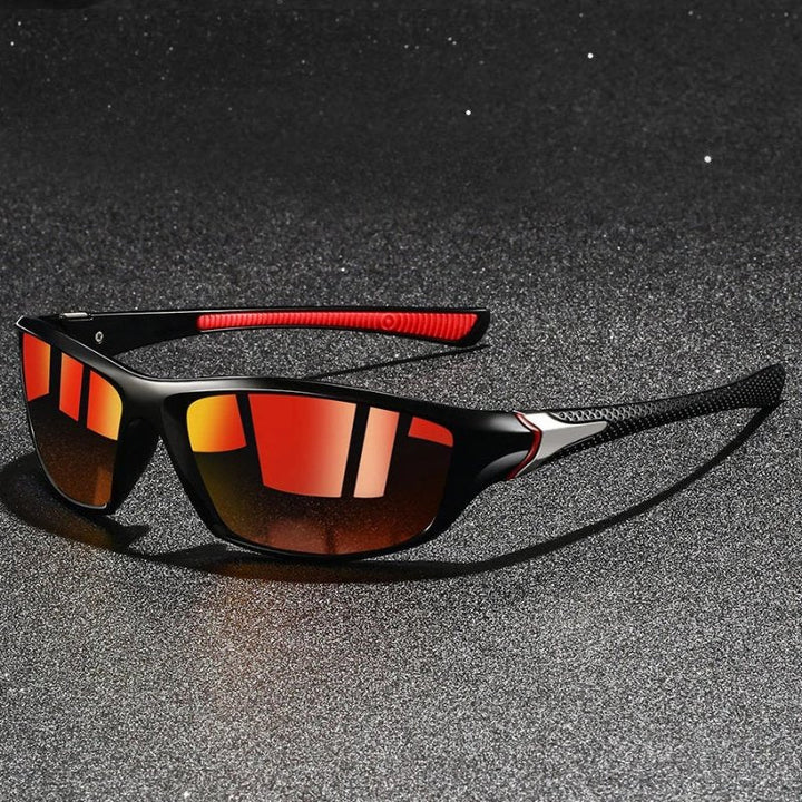 Men's sport sunglasses, wraparound & polarized for cycling, hiking. Offers UV protection & clear vision.