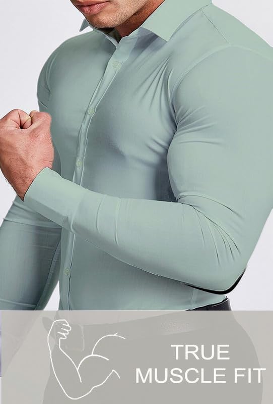 Comfortable Long Sleeve Men's Slim Fit Dress Shirt, wrinkle-free design.
