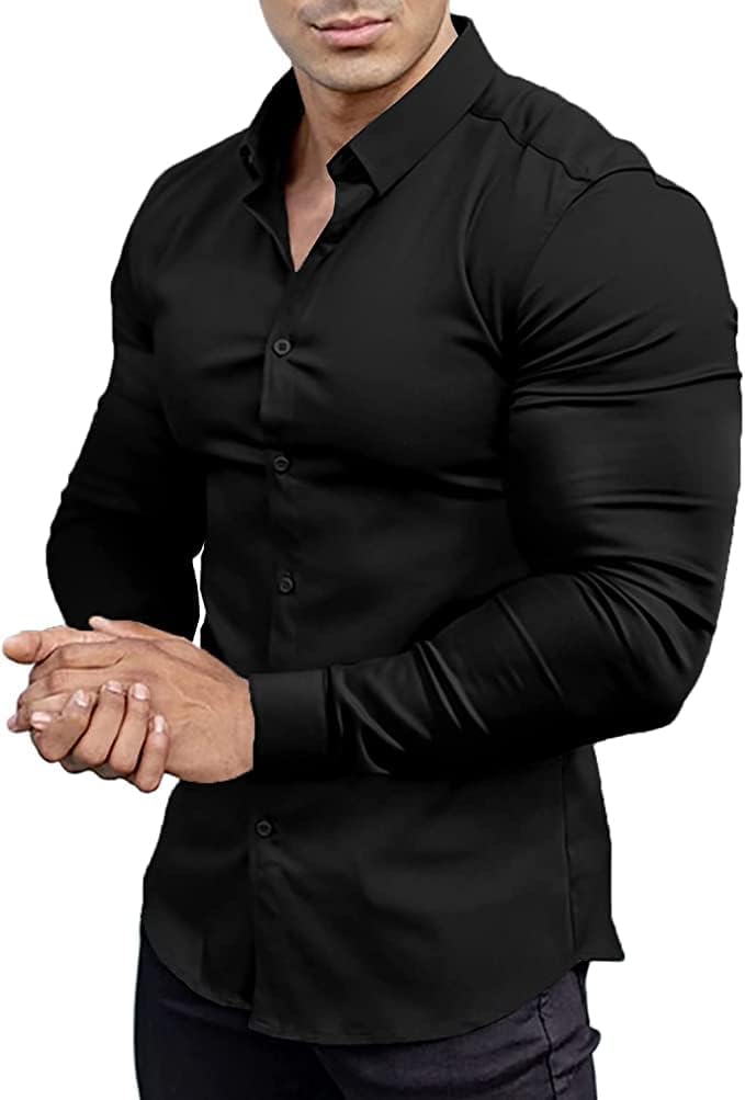Men's No-Iron Slim Fit Dress Shirt, long sleeve, comfort stretch, David.