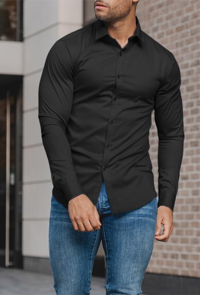 Men's Smart Casual Slim Fit Dress Shirt, wrinkle-free, easy maintenance.