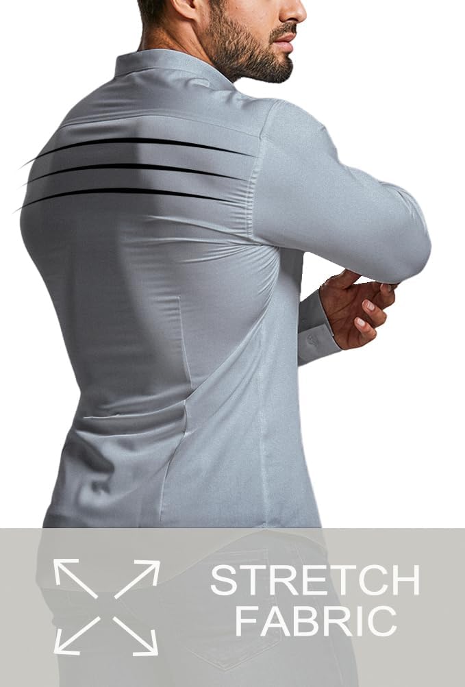 Comfortable Men's Slim Fit Dress Shirt with stretch, wrinkle-free fabric.