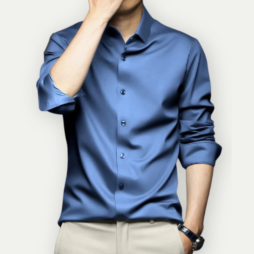 No-iron men's slim fit shirt, a smart choice for a busy professional. Looks great, feels comfortable.