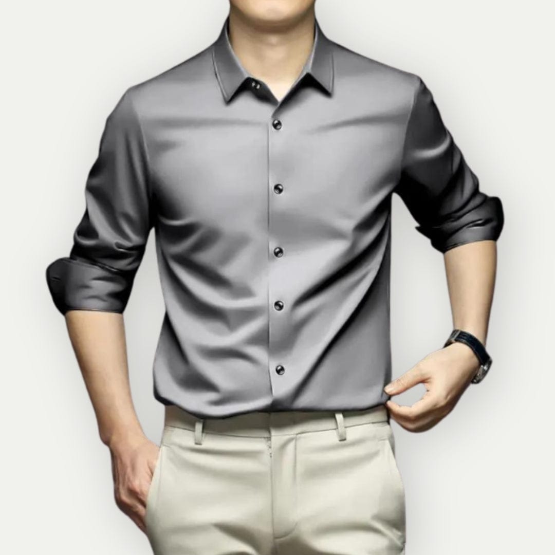 Formal men's slim fit shirt, long sleeve, and wrinkle-free. Maintain a crisp appearance all day.