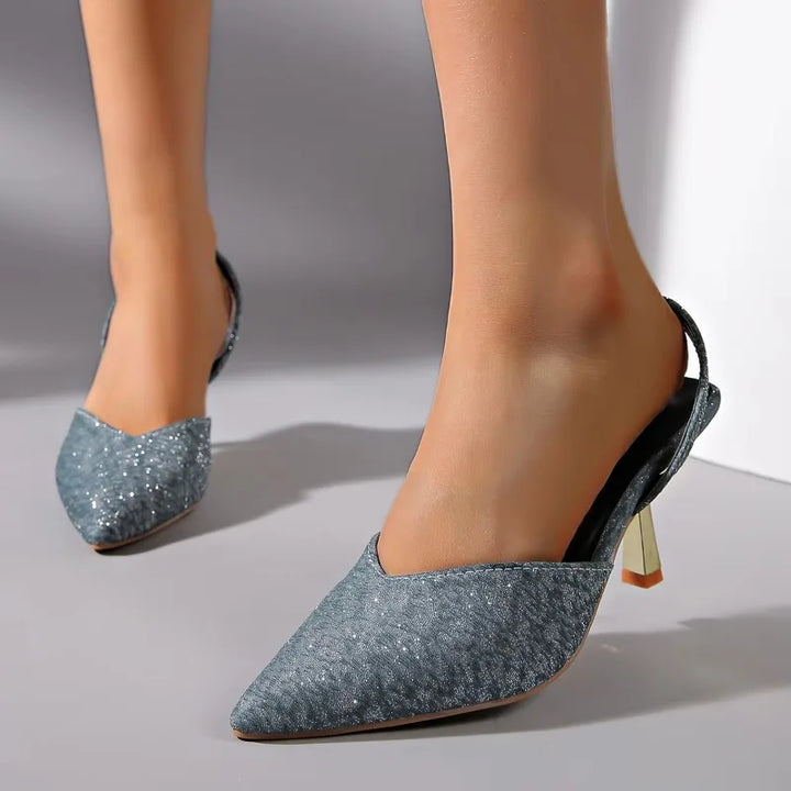 Elegant gold metallic slingback heels, women's dress shoes with pointed toe and comfort features