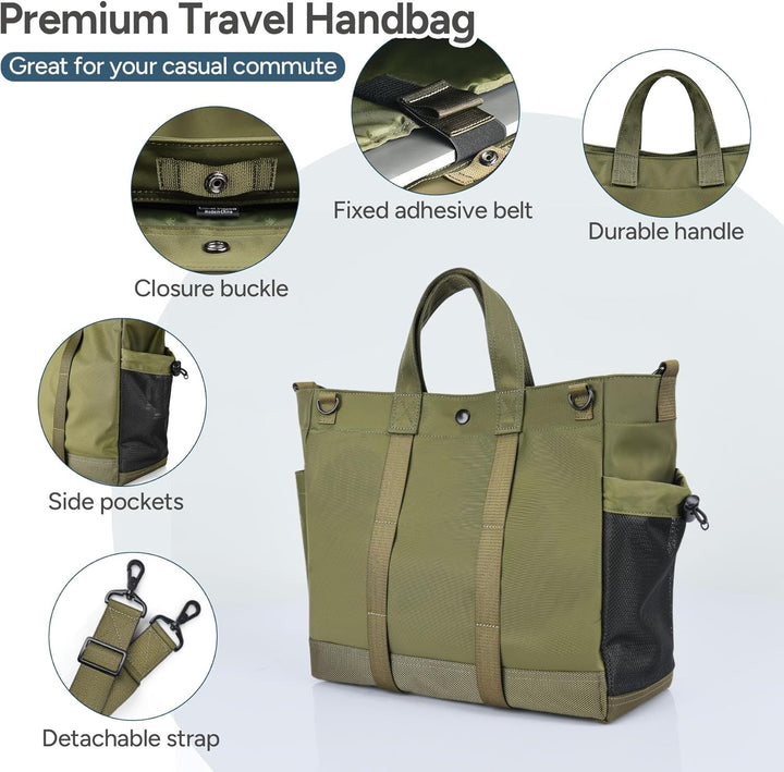 Interior view of MetroCarry organized laptop tote bag, highlighting various compartments and storage.