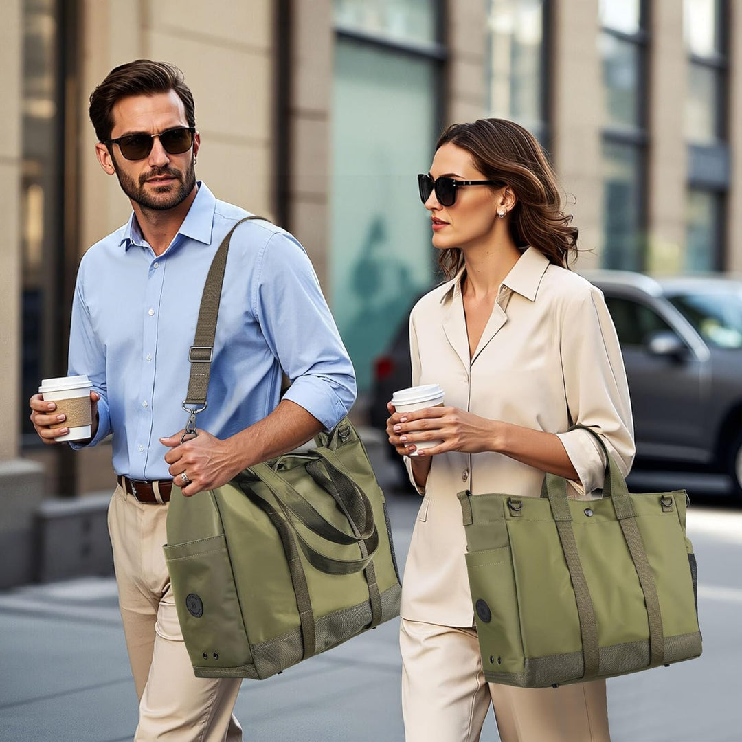 MetroCarry crossbody laptop tote bag, a durable tech accessory with organized pockets & adjustable strap.