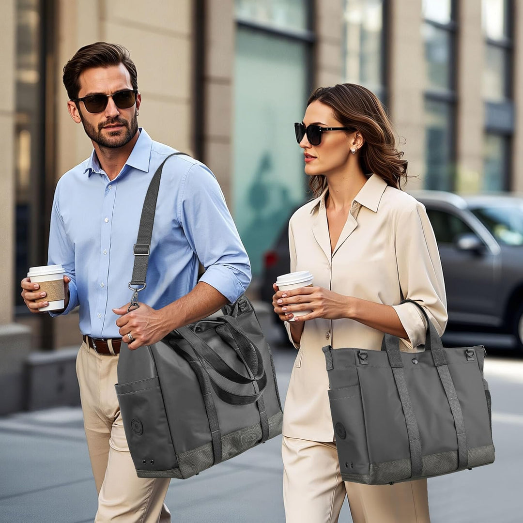 Sleek MetroCarry organized laptop tote bag, a versatile unisex shoulder bag with an adjustable strap.