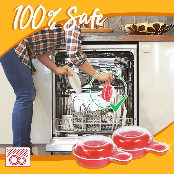 Egg cooker for microwave, ensures perfect eggs for breakfast sandwiches every time. Fast cooking.