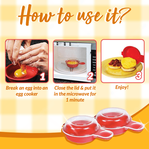 Kitchen microwave egg cooker, designed for quick and easy breakfast sandwiches. Non-stick surface.