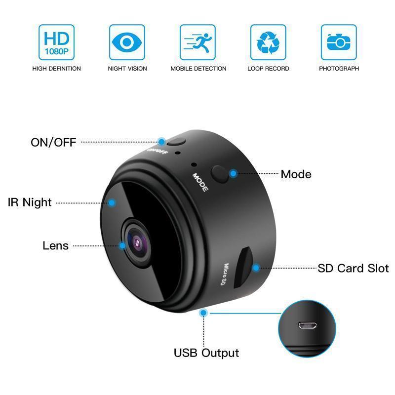 Mini 1080p magnetic WiFi security camera for discreet home surveillance with night vision
