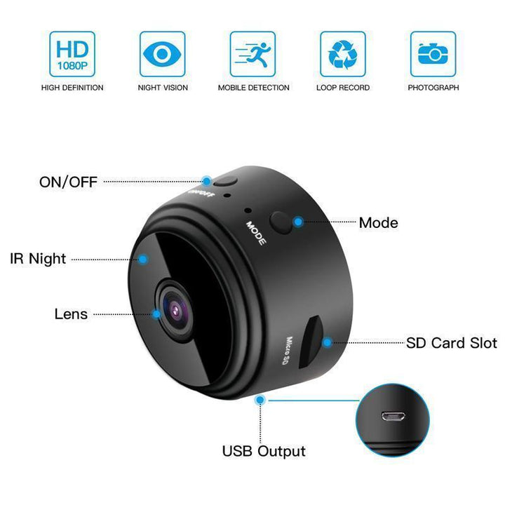 Mini 1080p magnetic WiFi security camera for discreet home surveillance with night vision