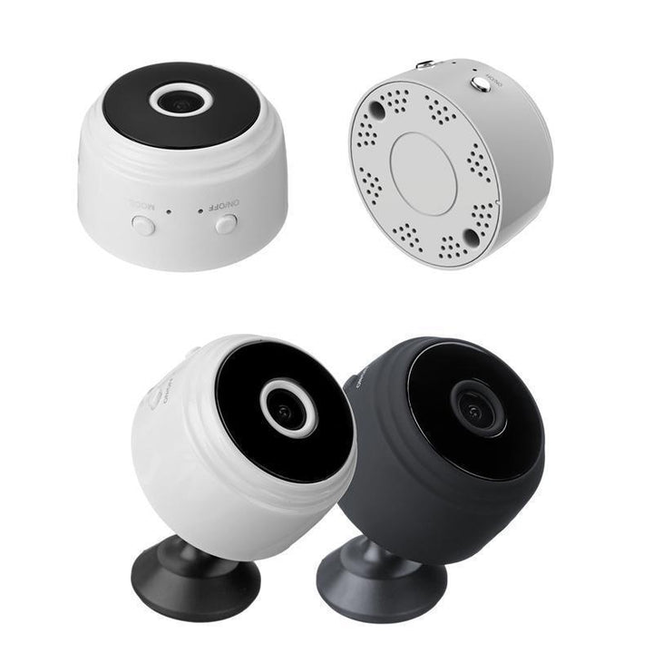 Compact wireless security camera with 1080p HD, magnetic base, and motion detection for home safety