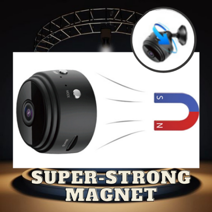 Portable 1080p home security camera with magnetic attachment and wireless connectivity