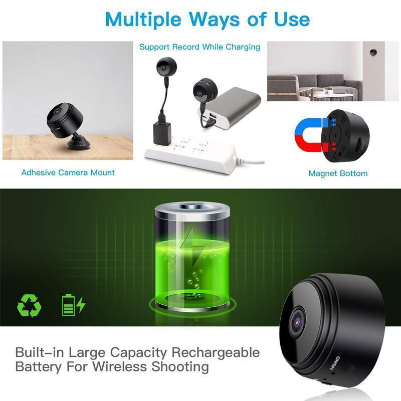 Discreet mini security camera featuring 1080p resolution, WiFi, and powerful night vision