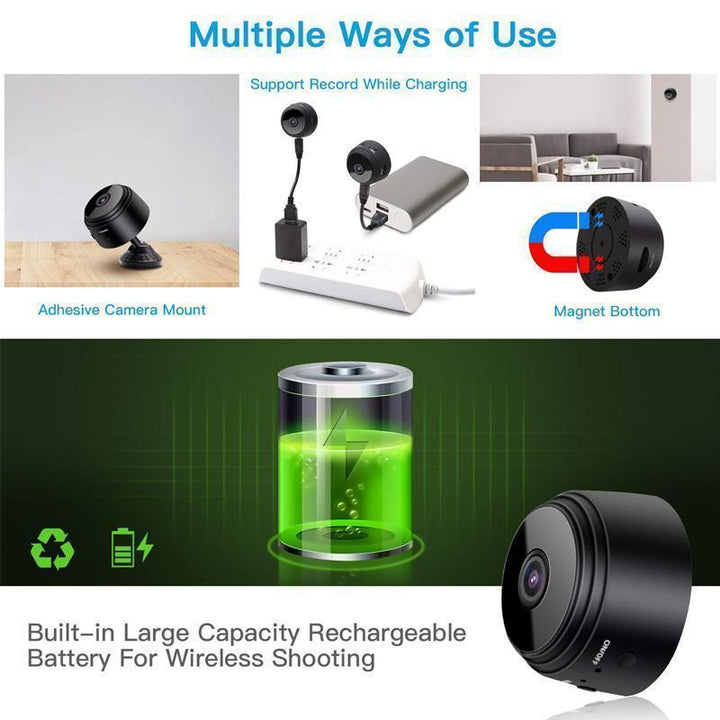 Discreet mini security camera featuring 1080p resolution, WiFi, and powerful night vision