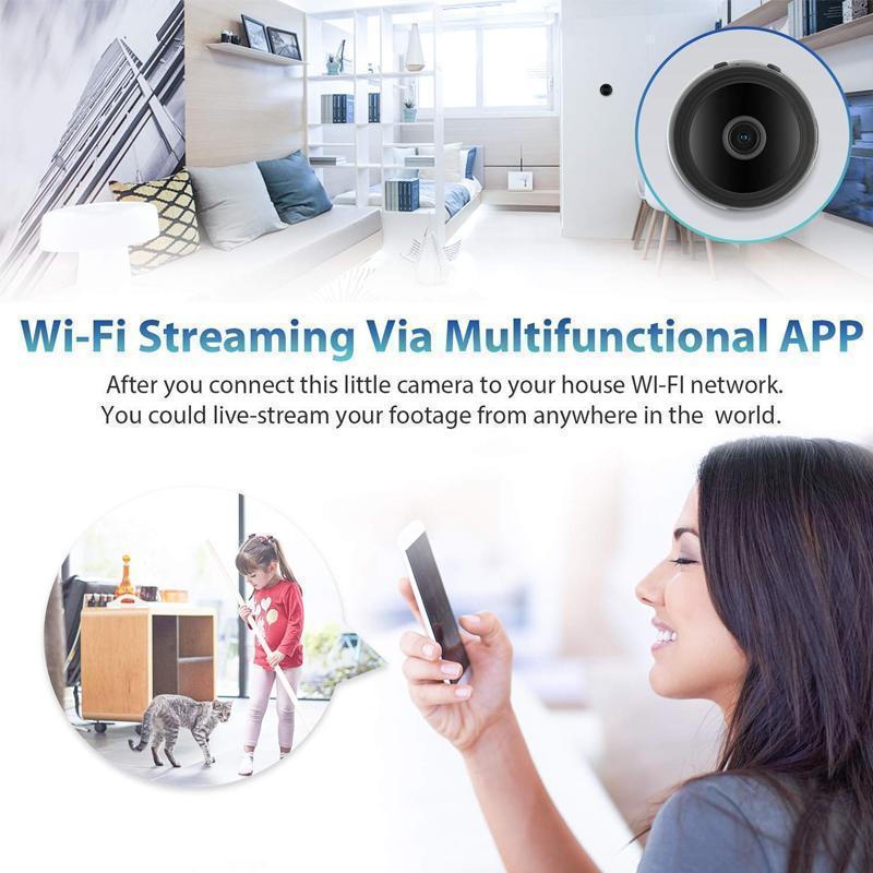 Tiny WiFi security camera, 1080p, with magnetic back for flexible placement in any home