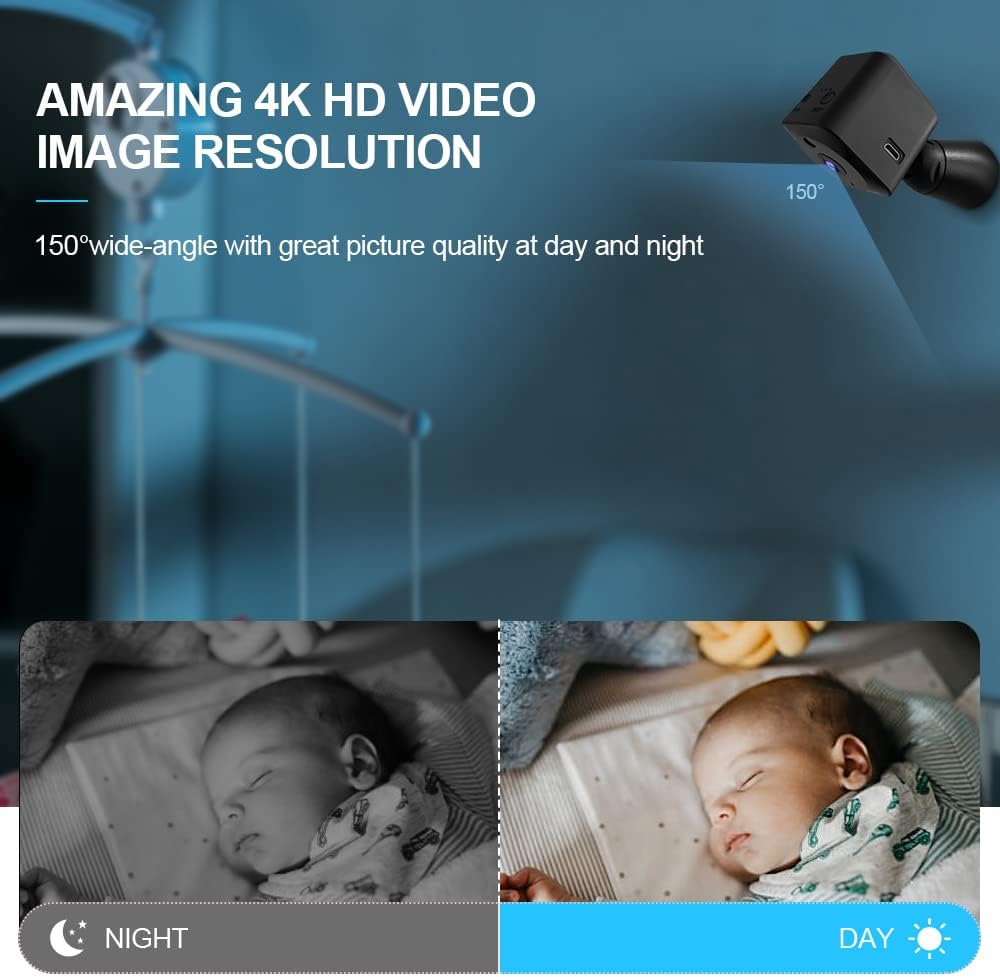 Indoor home security camera: Mini 4K WiFi hidden cam with night vision for discreet surveillance & peace of mind.