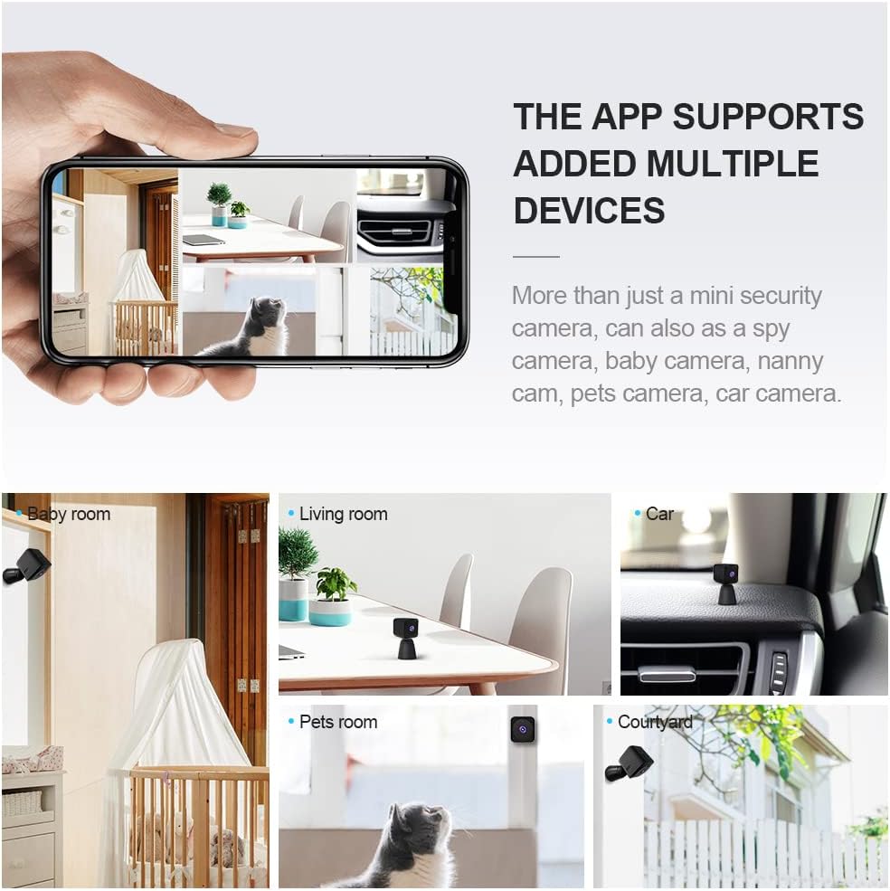 Mini 4K WiFi security camera, easy to hide for indoor surveillance. Features night vision for reliable home protection.