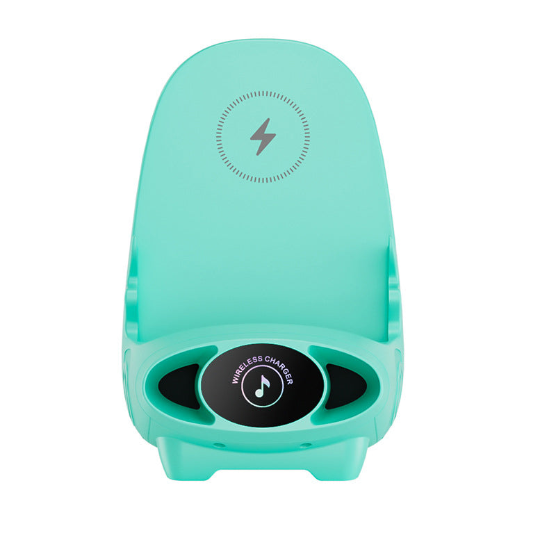 Mini Chair gadget with 15W fast wireless charging, stand, and integrated sound amplifier.