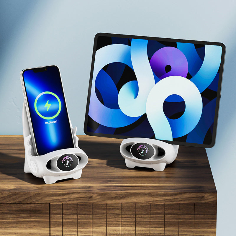 White Mini Chair 15W wireless fast charger, a versatile tech accessory for your desktop.