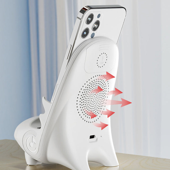 Innovative Mini Chair gadget: 15W wireless charger and ergonomic phone holder.