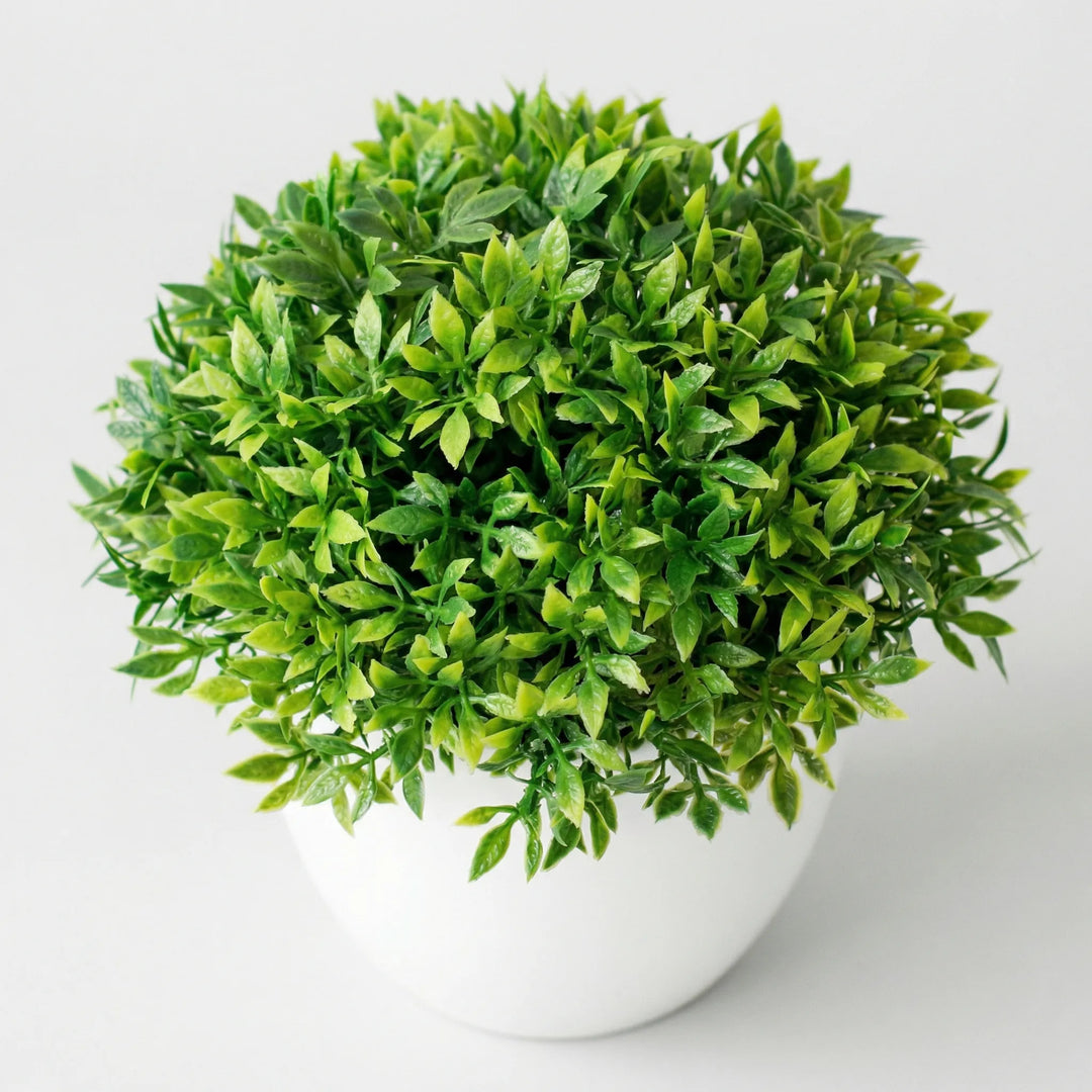 Indoor greenery: maintenance-free mini sculpted tree. Beautiful artificial plant decor.