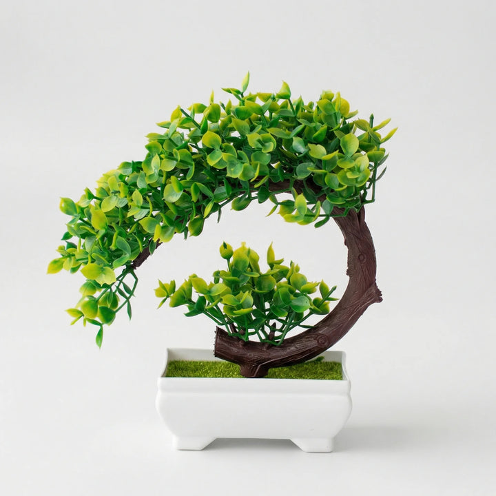 Greenery desk decor: lifelike mini sculpted tree. Easy artificial plant for office home.