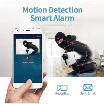 Easy-to-install mini wireless security camera with magnetic base, live feed, HD video & audio.