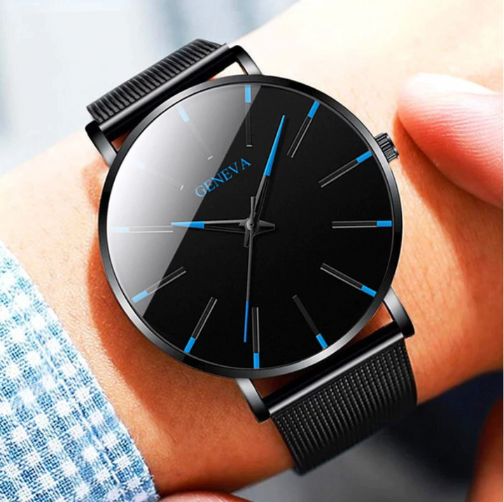 Eco-friendly men's classic analog watch featuring a durable black dial & vegan leather band.