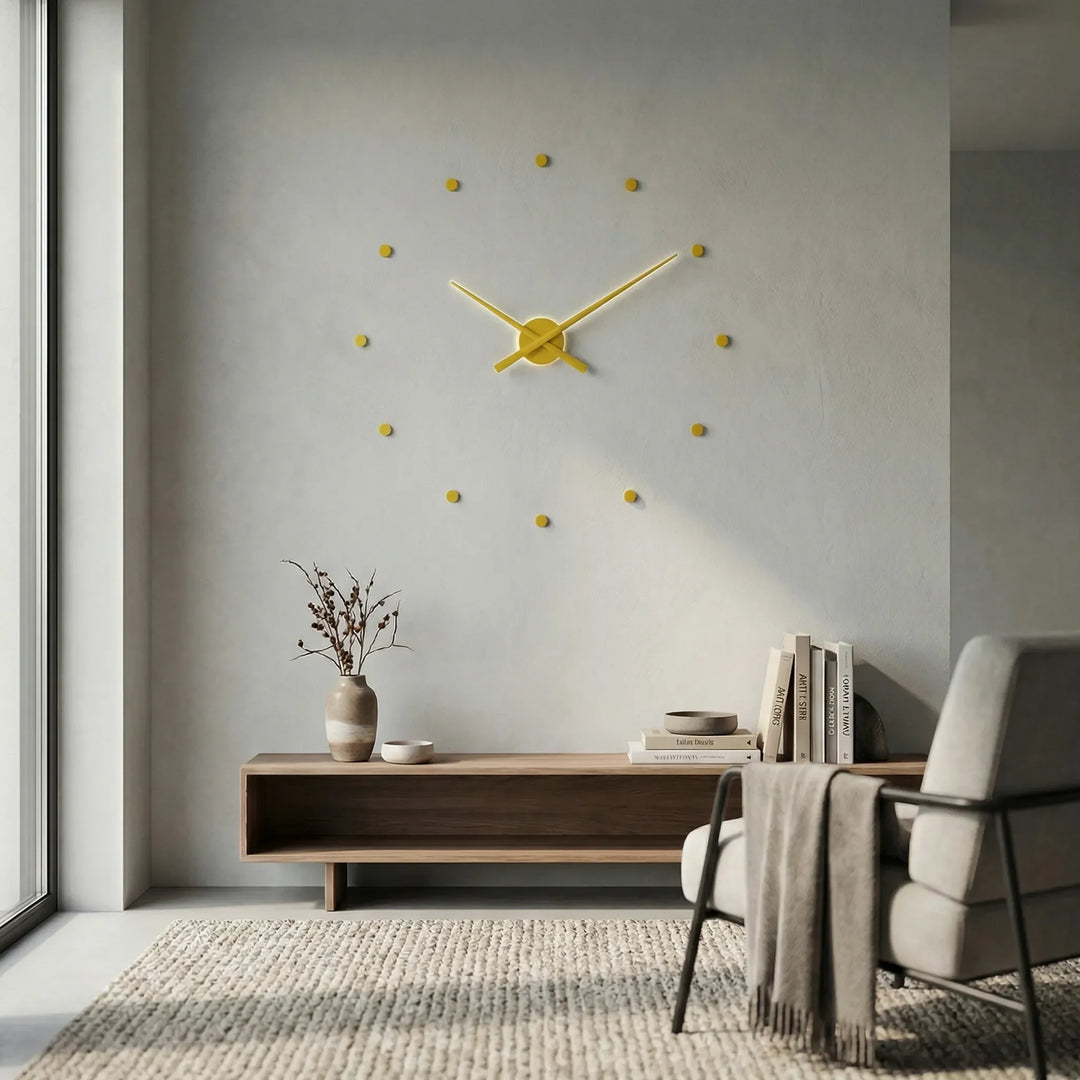 Elegant minimalist wall clock, silent operation, sleek matte finish for modern home or office decor.